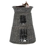 Set coșuri pisici, perne, 3 piese, gri, 47x34x60 cm, răchită GartenMobel Dekor