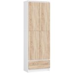 Dulap inchis cu 2 usi si sertar, 4 rafturi, PAL laminat 16 mm, 60x35x180 cm, alb si stejar sonoma Household NewTrend