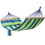 SONGMICS Hamac dublu cu bara lemn, perne incluse, maxim 300 kg, 210x150 cm, verde si albastru Household NewTrend