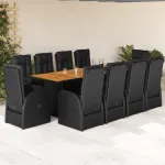 Set mobilier de exterior cu perne, 11 piese, negru, poliratan GartenMobel Dekor
