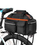 Geanta portbagaj bicicleta, 3 compartimente si 5 buzunare laterale, 45x20x22cm, negru cu elemente reflectorizante portocalii Household NewTrend