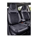 Huse scaune auto universale fractionate Premium cu tetiera fata incorporata negru cu cusatura alba Cod: HNG-C509-1 Automotive TrustedCars