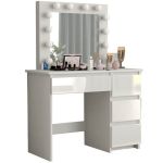 Masa de toaleta/machiaj, alb, sertare lucioase, cu oglinda si LED-uri, Irina, 94x43x141 cm GartenVIP DiyLine