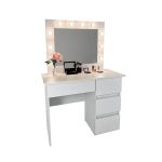 Masa de toaleta/machiaj, Irina, gri, cu oglinda si LED-uri, 94x43x141 cm GartenVIP DiyLine