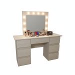 Masa de toaleta/machiaj, Vanessa, zebrano, cu oglinda si LED-uri, 130x43x143 cm GartenVIP DiyLine