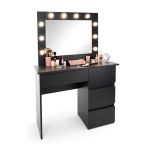 Masa de toaleta/machiaj, Irina, negru, cu oglinda si LED-uri, 94x43x141 cm GartenVIP DiyLine