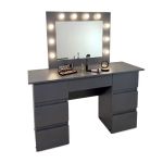 Masa de toaleta/machiaj, Vanessa, antracit, cu oglinda si LED-uri, 130x43x143 cm GartenVIP DiyLine