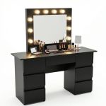 Masa de toaleta/machiaj, Vanessa, negru, cu oglinda si LED-uri, 130x43x143 cm GartenVIP DiyLine
