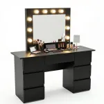 Masa de toaleta/machiaj, Vanessa, negru, cu oglinda si LED-uri, 130x43x143 cm GartenVIP DiyLine