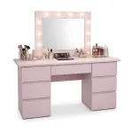 Masa de toaleta/machiaj, Vanessa, roz, cu oglinda si LED-uri, 130x43x143 cm GartenVIP DiyLine