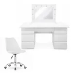 Masa de toaleta/machiaj, Vanessa + scaun Alba, alb, cu oglinda si LED-uri, 130x43x143 cm GartenVIP DiyLine