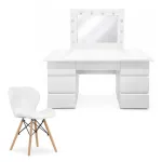 Masa de toaleta/machiaj, Vanessa + scaun Lago, alb, cu oglinda si LED-uri, 130x43x143 cm GartenVIP DiyLine