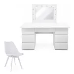 Masa de toaleta/machiaj, Vanessa + scaun Mark, alb, cu oglinda si LED-uri, 130x43x143 cm GartenVIP DiyLine