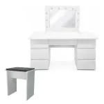 Masa de toaleta/machiaj, Vanessa + taburet, alb, cu oglinda si LED-uri, 130x43x143 cm GartenVIP DiyLine