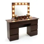 Masa de toaleta/machiaj, Vanessa, wenge, cu oglinda si LED-uri, 130x43x143 cm GartenVIP DiyLine