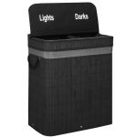 Cos de rufe din bambus cu capac, 2 compartimente, sac detasabil, volum 100L, 54x35x60cm, negru Household NewTrend