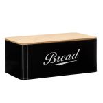 Cutie pentru paine din metal cu capac din bambus, finisaj lucios, 33x18x14 cm, negru Household NewTrend