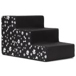 Scara pentru animale de companie, caini sau pisici, 3 trepte, antiderapanta, husa detasabila, inaltime 30 cm, negru cu decor alb Household NewTrend