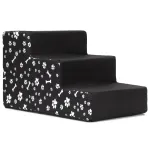 Scara pentru animale de companie, caini sau pisici, 3 trepte, antiderapanta, husa detasabila, inaltime 30 cm, negru cu decor alb Household NewTrend