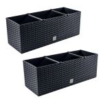 Set 2 jardiniere decorative, sistem irigare, imitatie ratan, antracit, 30 L, 60x25x24 cm, Rato Case GartenVIP DiyLine