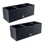 Set 2 jardiniere decorative, sistem irigare, imitatie ratan, antracit, 30 L, 60x25x24 cm, Rato Case GartenVIP DiyLine