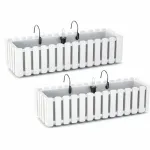 Set 2 jardiniere decorative cu suport metalic, sistem irigare,​​​​​​​ alb, 58x18x16.2 cm, Boardee Fencycase W GartenVIP DiyLine