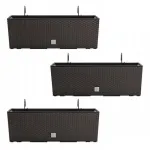 Set 3 jardiniere cu suport metalic, imitatie ratan, maro, 58x18x19.5 cm, Rato Case W GartenVIP DiyLine