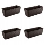Set 4 jardiniere decorative, Prosperplast, imitatie ratan, maro, 49.2x17.2x17.4 cm GartenVIP DiyLine