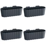 Set 4 jardiniere decorative cu suport de plastic, antracit, 4.9 L, 38.3x21.2x13 cm, Boardee Hook GartenVIP DiyLine