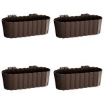 Set 4 jardiniere decorative cu suport de plastic, maro, 4.9 L, 38.3x21.2x13 cm, Boardee Hook GartenVIP DiyLine