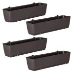 Set 4 jardiniere decorative cu suport metalic, Prosperplast, imitatie ratan, maro, 49.2x17.2x17.4 cm GartenVIP DiyLine