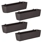 Set 4 jardiniere decorative cu suport metalic, Prosperplast, imitatie ratan, maro, 49.2x17.2x17.4 cm GartenVIP DiyLine