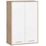 Dulap baie suspendat, cu 2 usi si 4 rafturi interioare, PAL 16 mm, 64x30x94 cm, stejar sonoma si alb Household NewTrend
