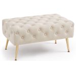 Taburet Madrid, tapitat cu catifea, tip banca, cu picioare metalice, 80x42x41 cm, bej Household NewTrend