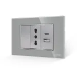 Intrerupator Simplu + Priza Ingusta si USB A+C cu Rama din Sticla LUXION, Standard Italian, 3M SmartElectro IntelligentHouse