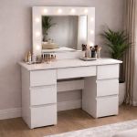 Masa de toaleta/machiaj, Vanessa, gri deschis, cu oglinda si LED-uri, 130x43x143 cm GartenVIP DiyLine