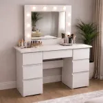 Masa de toaleta/machiaj, Vanessa, gri deschis, cu oglinda si LED-uri, 130x43x143 cm GartenVIP DiyLine