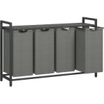 VASAGLE Cos rufe 4x40L, saci detasabili, raft superior si cadru metalic, 116x33x72 cm, negru si gri Household NewTrend