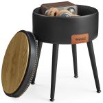 VASAGLE Taburet cu spatiu de depozitare, tapitat PU, cu 2 fete, diametru 32 cm, negru Household NewTrend