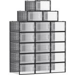 SONGMICS Cutii de pantofi, set de 18 organizatoare stivuibile, structura rezistenta ABS, 34x23x14cm, transparent si negru Household NewTrend