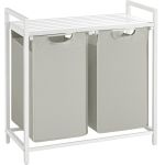 VASAGLE Cos de rufe, 2 compartimente, saci de rufe detasabili, raft, cadru metalic, 2x46L, 73x33x72 cm, alb Household NewTrend