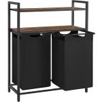 VASAGLE Cos de rufe, cu 2 saci detasabili, 2 rafturi, capacitate de 46L per sac, 73x33x72cm , maro rustic si negru Household NewTrend