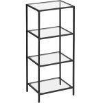 VASAGLE Raft cu trepte pentru dormitor, 4 etaje, din sticla securizata, cadru din otel, 30x95x40cm, negru Household NewTrend