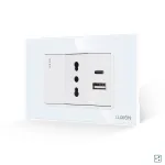 Intrerupator Simplu Cap Scara + Priza Ingusta si USB A+C cu Rama din Sticla LUXION, Standard Italian, 3M SmartElectro IntelligentHouse