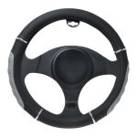 Husa volan negru cu gri , material cauciucat cu perforatii, diametru 37-39 cm AutoDrive ProParts