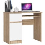Birou computer PIKSEL, cu sertar, dulap si raft pentru tastatura, stanga, 90x50x77 cm, stejar sonoma si alb Household NewTrend