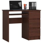 Birou computer cu 3 sertare si raft pentru tastatura, dreapta, 90x50x77 cm, maro wenge Household NewTrend