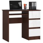 Birou computer cu 3 sertare si raft pentru tastatura, dreapta, 90x50x77 cm, maro wenge si alb Household NewTrend