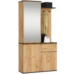 Set hol Entro cu oglinda, cuier si spatii de depozitare, PAL laminat 16 mm, 95x35x183 cm, stejar craft Household NewTrend