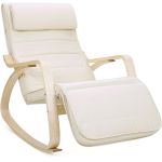 SONGMICS Scaun balansoar din lemn, suport picioare reglabil, maxim 150kg, 55x115x91cm, bej Household NewTrend